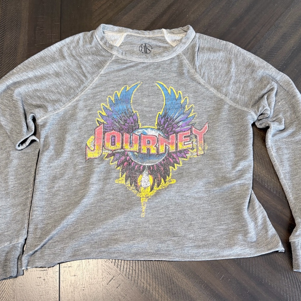 Women’s Gray Long Sleeve Retro Distressed Classic Rock Journey Tee Size Medium - Picture 3 of 5